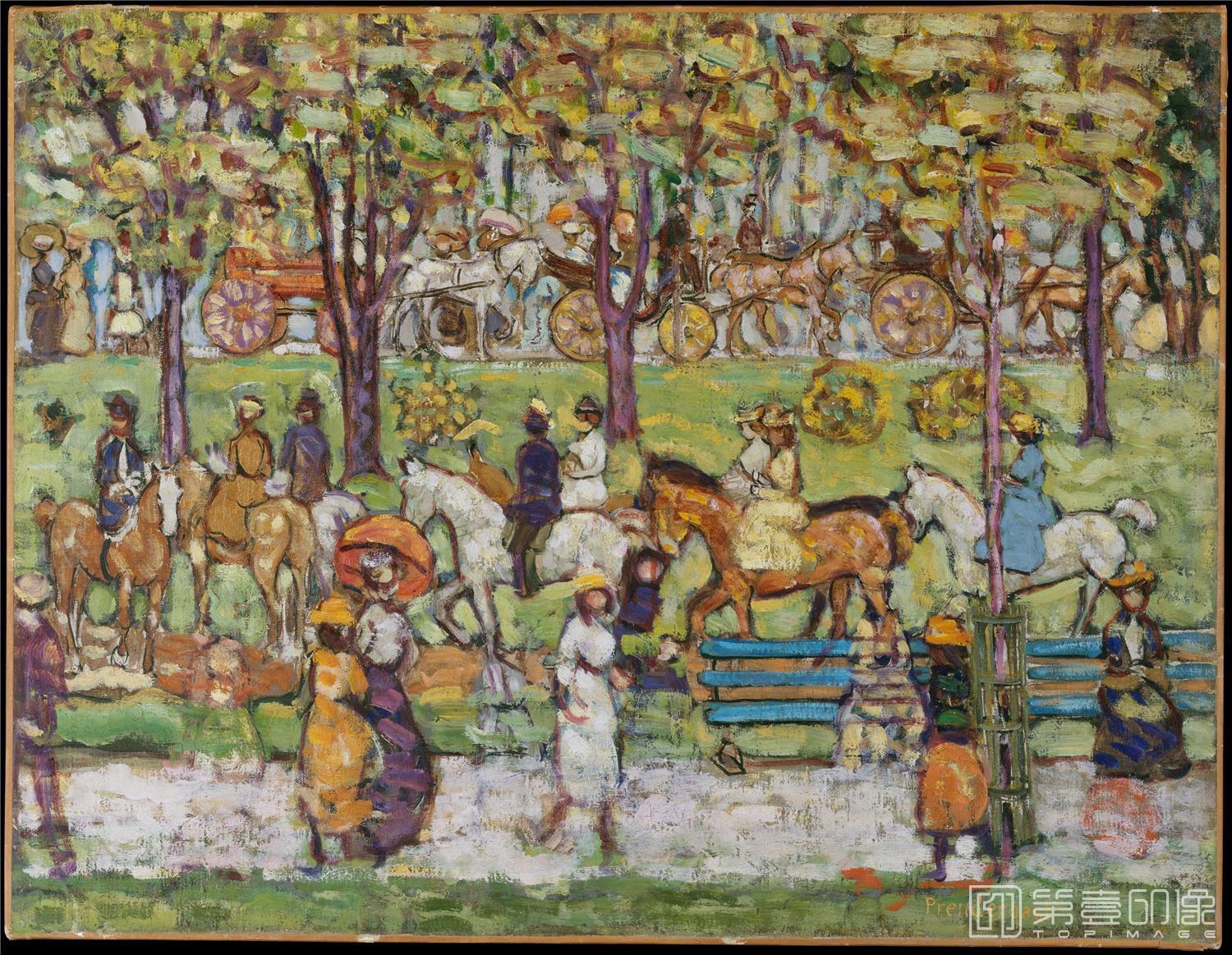 油画-美国纽约大都会美术馆油画藏画-Maurice Brazil PrendergastCentral Park-1590